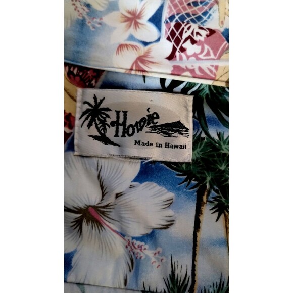 Howie Hawaiian Shirt Aloha Made In Hawaii Luau Cotton Blend Sz L Surf Hibiscus - Picture 7 of 7